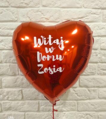 Balon personalizowany serce czerwone 45cm Witaj w domu Zosia