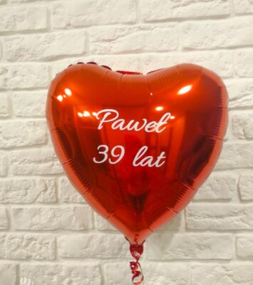 Balon personalizowany serce czerwone 45cm Paweł 39 lat urodziny